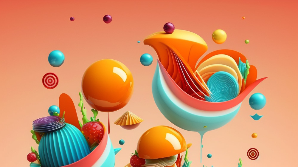 3d abstract art inspired by produce and food